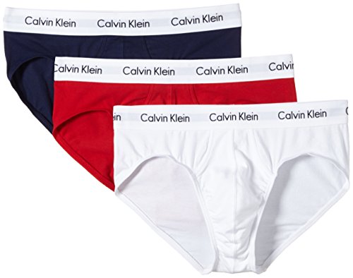 Calvin Klein Cotton Stretch-3er Calcetines, Multicolor (I03 White, Red ginger, Pyro blue), Medium (Pack de 3) para Hombre