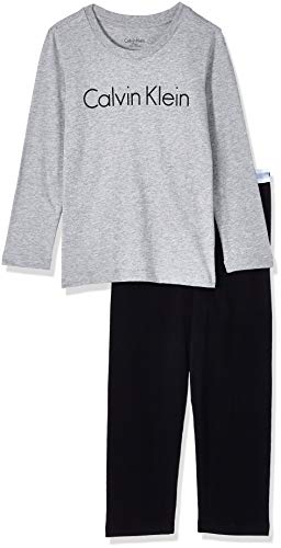 Calvin Klein LS Knit PJ Set Pijama, Gris (Grey Heather W/Black 044), Talla única (Talla del Fabricante: 10-12) para Niños