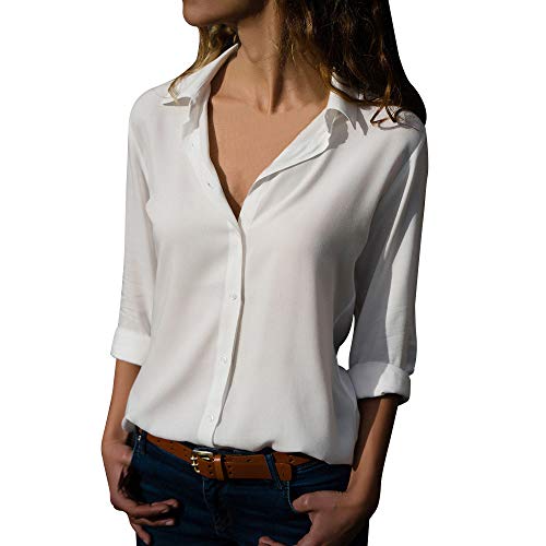 Camisas Mujer Tallas Grandes,Moda Camiseta sólida Mujer chifón Blusas de Oficina de Manga Larga Lisa de Mujer Elegantes de Vestir Fiesta Camisetas Chica para ZODOF