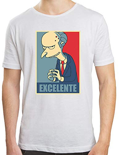 Camiseta Hombre | Camiseta Sr Burns Excelente | Camiseta Algodón Hombre | Diseños Exclusivos | Color Blanco | Talla XS