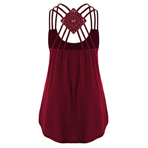 Camisetas sin Mangas Mujer,SHOBDW Moda De Verano Más El Tamaño Sin Mangas Sexy Cuello Redondo Lentejuelas Chaleco Tops Señoras Blusa Sólida Casual Camiseta Tank Tops para Mujeres (M, P-Rojo)