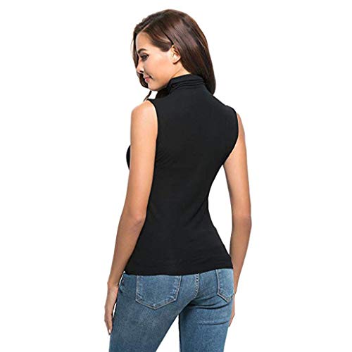 Camisetas sin Mangas Mujer,SHOBDW Primavera Verano Sin Mangas Sólido Suave Slim Fit Cuello Alto Frío Hombro Camiseta Blusa Moda Diario Casual Tank Tops para Mujeres(Negro,XL)