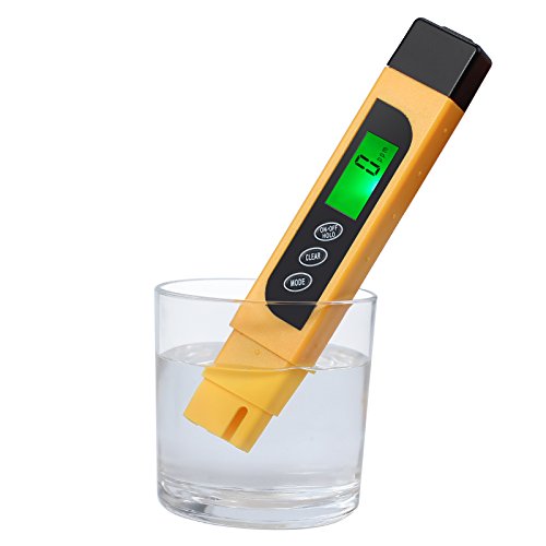 CAMWAY Digital TDS Tester Pen Portátil Calidad de Agua TDS EC Temperatura Pura Medidor TEMP PPM Kit de Filtro de Prueba 0-9990 ppm 4 Modos de Pantalla ppm, µs/cm, °F, °C - Fácil de ver, TDS Amarillo