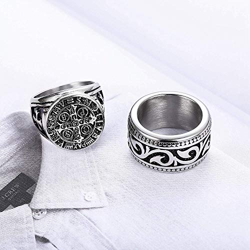 CASSIECA 3PCS Anillo de Acero Inoxidable para Hombres Mujeres Grandes Anchos Cuadrado Grabado Anillo Vintage Rock Gotico Anillos Joyeria