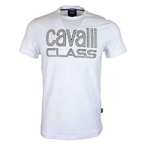 Cavalli Class - Camiseta de Manga Corta (algodón), diseño con Logotipo Impreso, Color Blanco Blanco Blanco M