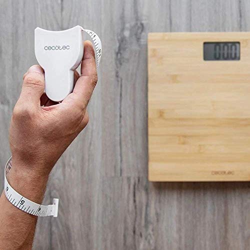 Cecotec Báscula de Baño Digital Surface Precision 9300 Healthy. Con Plataforma de Bambú (Eco-friendly), Pantalla LCD, Capacidad máxima 180kg, Lista para usar y con Cinta Métrica.