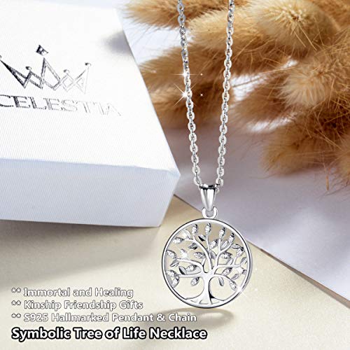 CELESTIA Mujeres Arbol de la Vida Collares y Pendientes Juegos de Plata 925 de Ley 925, Regalo para Mamá Hermana Miembros de la Familia Amistad, Conjunto de Joyas