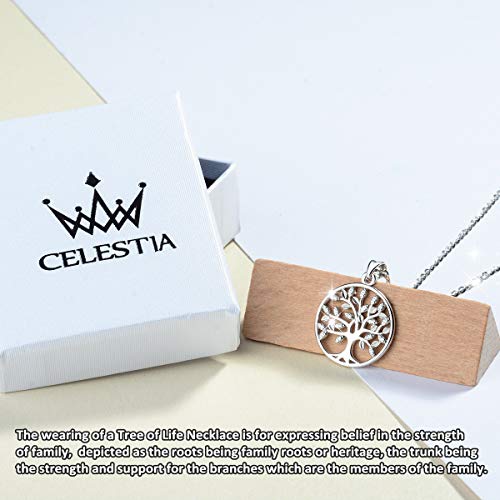 CELESTIA Mujeres Arbol de la Vida Collares y Pendientes Juegos de Plata 925 de Ley 925, Regalo para Mamá Hermana Miembros de la Familia Amistad, Conjunto de Joyas