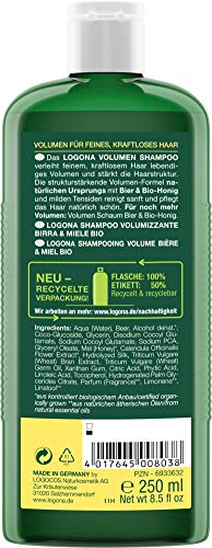 Champú Volumen de Cerveza & Miel Bio, aporta al Pelo Fino un Volumen de ensueño, fortalece y aporta Riqueza, Acabado Brillante, con extractos de Plantas Bio, de LOGONA cosmética Natural