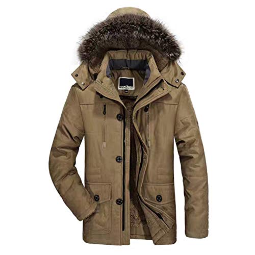 Chaqueta Parka Hombre Abrigos Parka con Capucha Prueba de Viento Abrigo Invierno Cálido Abrigo de Algodón Caqui L