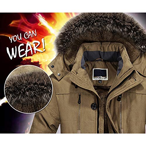 Chaqueta Parka Hombre Abrigos Parka con Capucha Prueba de Viento Abrigo Invierno Cálido Abrigo de Algodón Caqui L