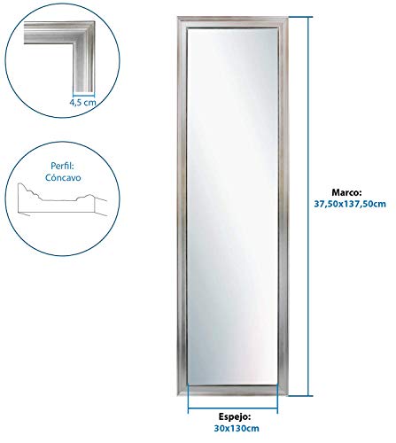 CHELY INTERMARKET, Espejo de Pared Cuerpo Entero Medidas 30X130 cm (37,50x137,50 cm) Plateado/Mod-155, Ideal para peluquerías, Comedor, Dormitorio y oficinas. Fabricado en España. Material Madera.