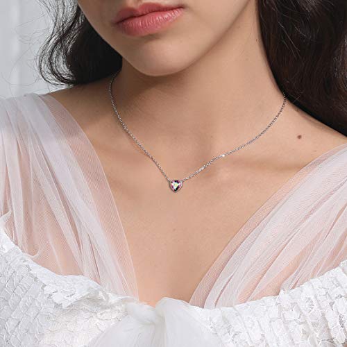 ChicSilver Piedra Respladeciente Multicolor Topacio Arco Iris Collar Romántico para Muchachas Mujeres Colgante Corazón Plata de Ley 925 Platino Plateado