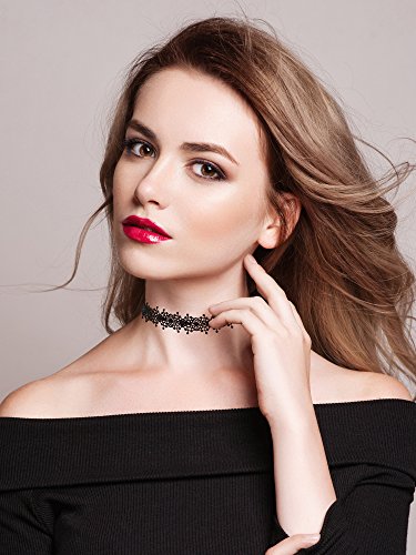 Chocker Negro Gargantilla de Encaje Collar Gótico para Mujeres Chicas, Negro, 6 Piezas