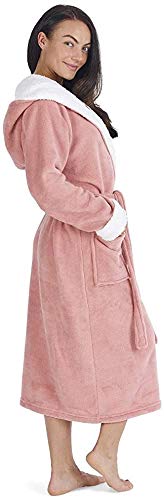 CityComfort Bata de Estar por Casa Mujer Invierno con Capucha, Ropa de Dormir Suave Material de Forro Polar, Batín Tejido Peluche Accesorios Mujer, Regalos para Mama (XL, Rosa Claro)