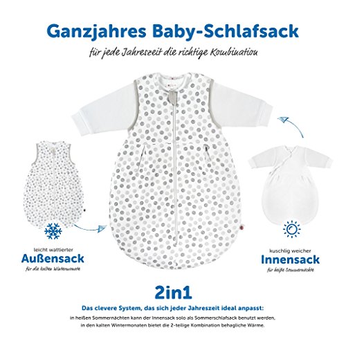 Coconette Circle Saco de dormir bebé todo el año - 2 Piezas: saco exterior forrado y saco interior de manga larga | para invierno y verano, 100% algodón - Talla: 0-3 meses (50/56)