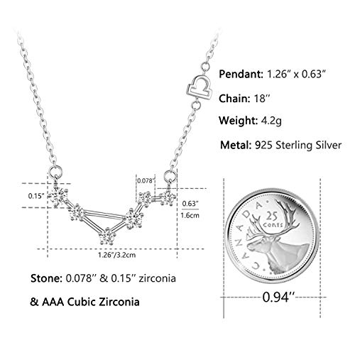 Colgante de constelación de zodiaco, collar de libra de plata esterlina, 12 signos de horóscopo, joyas, regalos de cumpleaños de septiembre a octubre para mujeres niñas, collar de astrología de 18 "