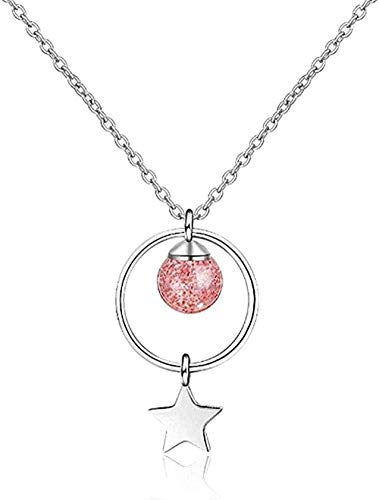 Collar con Colgante de Estrella de Cristal de Fresa, Collar con Colgante de Color Plateado para Mujer, joyería, Las Mejores Vacaciones o cumpleaños para Mujeres y niñas