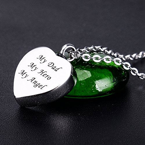 Collar con colgante grabado en inglés con la frase "My Dad My Hero My Angel", diseño de corazón, para usar como urna, joyería 316 de acero inoxidable