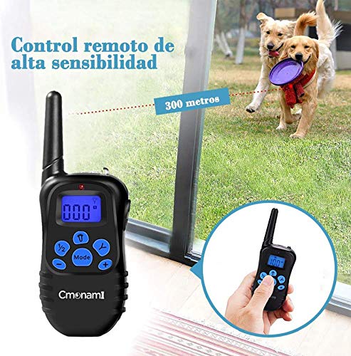 Collar De Adiestramiento De Cmoanmi,100% Resistente Al Agua Y Recargable para Perros Pequeños, Medianos Y Grandes, Nivel IP67 con Control Remoto De 300m De Alcance, Modo Pitido/Vibración