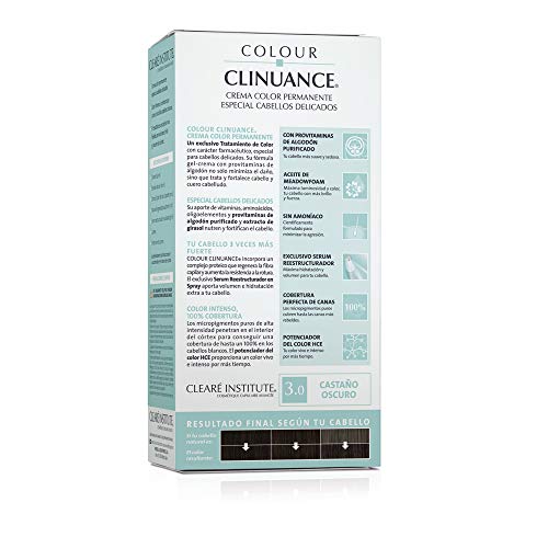 Colour Clinuance. Tinte Capilar Cabellos Delicados. 3.0 Castaño Oscuro, Coloración Permanente Sin Amoniaco, Más Brillo, Color Intenso, 100% Cobertura, Testado Dermatologicamente, Pack de 3