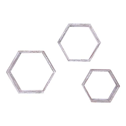 Comfify Estantes Flotantes Hexagonales Montados en Pared Rústicos Blancos - Juego de 3 - Grandes, Medianos y Pequeños - Estantes para Recámaras, Salones y más - Decoración de Pared de Panal de Abeja