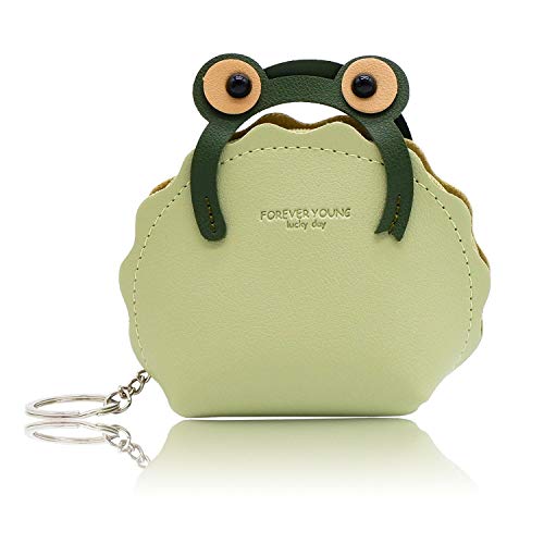 Conisy Pequeña Monedero de Piel con Llavero,Moda Mini Bolsas de Monedas con Cremallera para Mujeres y niñas (Rana,Verde)