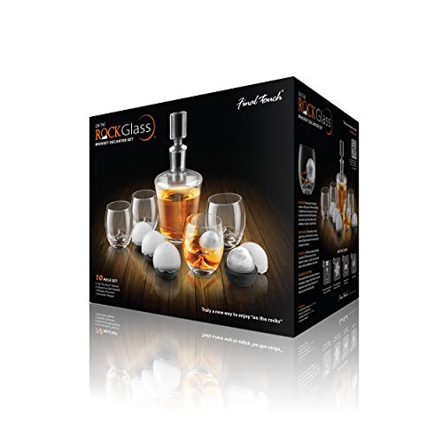 Conjunto decantador de whisky, vaso para toque final en las rocas. El Conjunto de 10 piezas incluye vasos de whisky, moldes de bolas de hielo de silicona, decantador y tapón GS400.