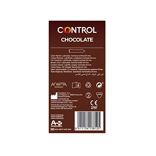 Control Chocolate - Caja de condones con aroma y sabor a chocolate, lubricados de color marrón, perfecta adaptabilidad, sexo seguro, 24 unidades