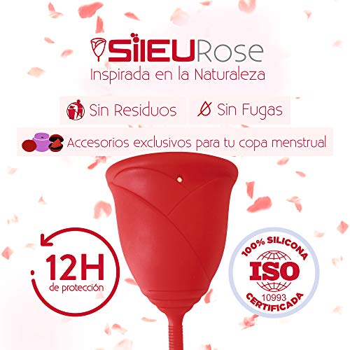 Copa Menstrual Sileu Cup Rose - Modelo de iniciación sencillo de colocar - Ayuda a prevenir infecciones urinarias y la cistitis - Talla L, Transparente, Flexibilidad Standard