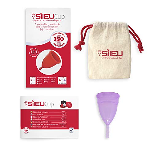 Copa Menstrual Sileu Cup Sport - Copa deportiva perfecta para deportes, pilates, yoga, piscina, baile, gimnasio - Alternativa ecológica y natural a tampones y compresas - Talla S, Morado