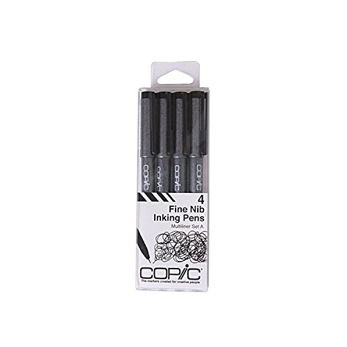 Copic Multiliner Fine A4 - Juego de 4 rotuladores de punta fina de tinta al alcohol, color negro