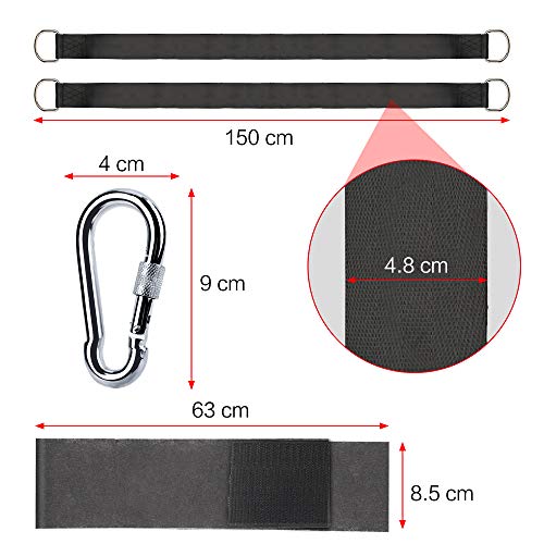 Correas de Hamacas para Exteriores,Accesorio de Columpio, 2 Mosquetones de Alta Resistencia y Anillos en D, Capacidad para 500KG con 2 Almohadillas de Protección para árboles(1.5M)