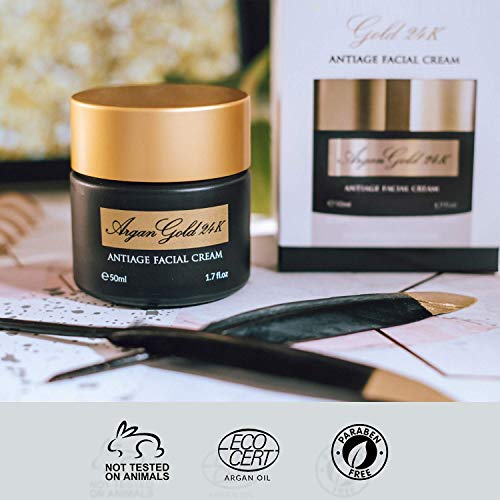 Crema Antiarrugas GOLD 24k - Crema hidratante Facial Mujer y Hombre, Fabricada en España con Oro, Vitamina C, Aceites Esenciales y Argan | Crema Correctora | Anti-imperfecciones | Día y Noche