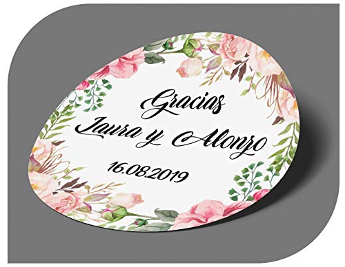 CrisPhy Pegatinas Personalizadas Boda con Nombre y Fecha, Etiquetas Adhesivas para Invitacion Boda, Bautizo, Compromiso, Cumpleaños, Fiesta, Navidad, Vintage, Sellos (Modelo 15)