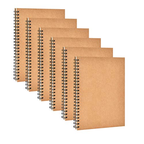 Cuadernos de papel Kraft de YOTINO 6 paquetes de cuadernos de bocetos A5, 80 g de papeles sin madera Libro de recortes de página en blanco, blocs de dibujo de portadas de Kraft