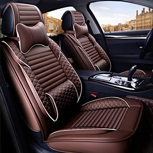 Cubierta del asiento de carro Funda de asiento de auto, 5 asientos Cojín de asiento de auto impermeable de cuero universal, con reposacabezas y almohada lumbar, for asientos delanteros y traseros