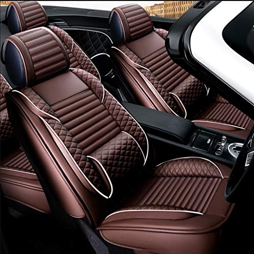 Cubierta del asiento de carro Funda de asiento de auto, 5 asientos Cojín de asiento de auto impermeable de cuero universal, con reposacabezas y almohada lumbar, for asientos delanteros y traseros