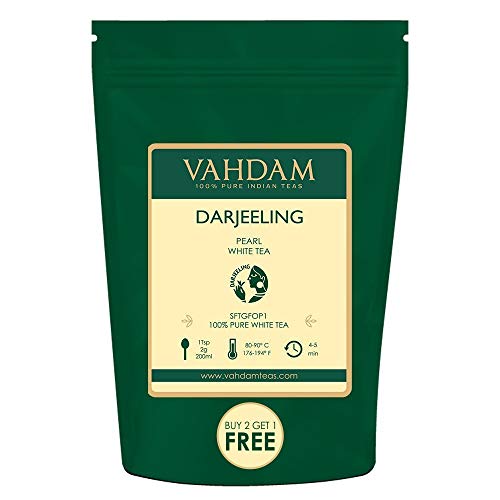 Darjeeling Pearl White Tea | Hojas sueltas de té blanco 100% puro sin mezclar | Tipo de té más saludable del mundo | Té 100% natural desintoxicante, té adelgazante, 1.76 oz (25 tazas)