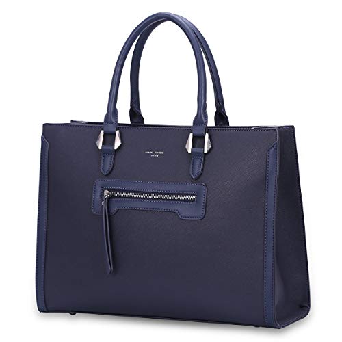 David Jones - Bolso de Mano Trabajo Mujer - Shopper Tote Bag PU Piel - Grande Bolso Bandolera Hombro Cuero Asa Superior - Maletines A4 Diario Vida Satchel Mensajero Oficina Escuela - Azul Marino