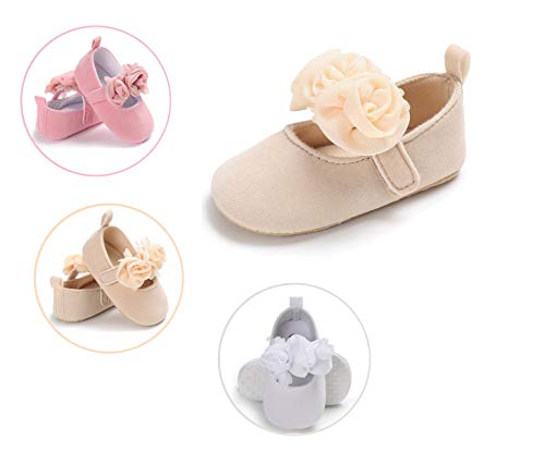 DEBAIJIA Bebé Niña Zapato de Fiesta Princesa con Cinta Mágica para 6-18 Meses Niños Recién Nacido Primeros Pasos Zapatos de Cuero Moda Casual Antideslizante Suave Suela Primavera Flor