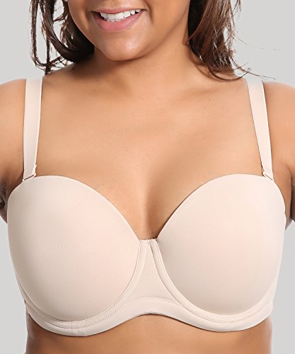 DELIMIRA - Sujetador sin Tirantes Tallas Grandes Push Up de Silicona para Mujer Beige 105B