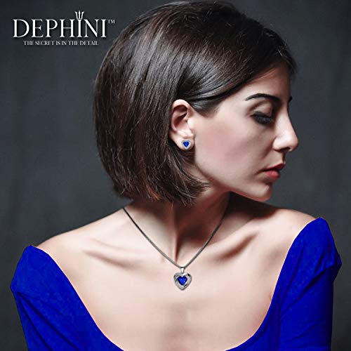 DEPHINI - Collar con colgante de corazón de plata de ley 925 con circonita blanca y piedra natal azul adornada con cristal de Zirconia para mujer