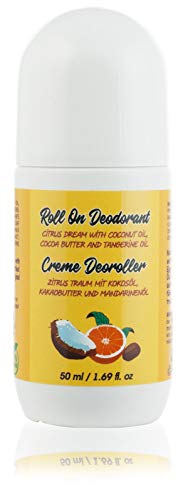 Desodorante Roll On Natural Con Aceite De Coco, Manteca De Cacao Y Aceite De Mandarina Para Hombres Y Mujeres. Sin Aluminio, Parabenos. Tamaño De Viaje, Líquido, Antitranspirante, 50 ml.