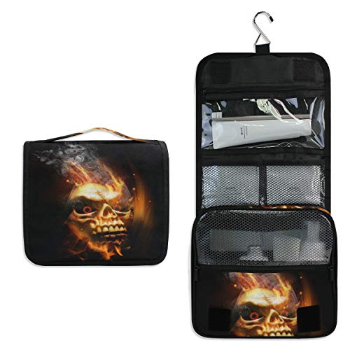 DEZIRO Bolsa de maquillaje de viaje Bolsa de cosméticos de humo de fuego Esqueleto Cráneo lindo bolsa de almacenamiento para mujeres con gancho colgante de pared bolsa