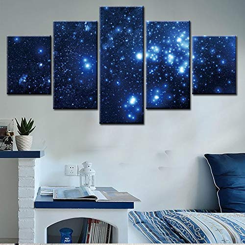 DGGDVP Pintura en Aerosol Cavas 5 Piezas de Pintura Blue Starry Sky Art Hanging Pictures tamaño 1 sin Marco