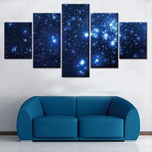 DGGDVP Pintura en Aerosol Cavas 5 Piezas de Pintura Blue Starry Sky Art Hanging Pictures tamaño 1 sin Marco