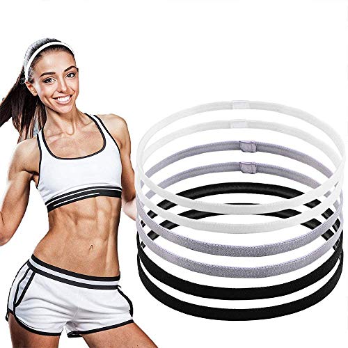 Diadema Deportiva,6 Pack Deportes Headbands Elásticas Antideslizantes Grueso Cinta de Pelo Bandas para Cabeza con Agarre de Silicona Muñequeras para Mujeres Hombres Unisex Jogging Yoga Fútbol