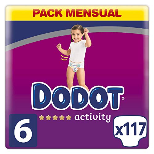 Dodot Activity pañales talla 6, 117 pañales, 13 kg+, pañales con ajuste más resistente