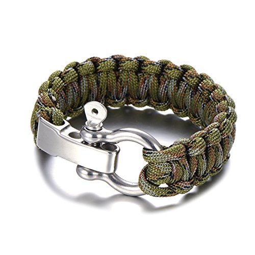 DonDon Paracord Pulsera de Supervivencia para Hombres Acero Inoxidable Fabricada Brazalete Trenzado para Actividades Outdoor olivarero-Gris-marrón